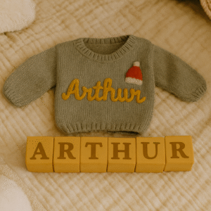 Cozy Baby Name Gift Set – Custom Sweater & Keepsake Block